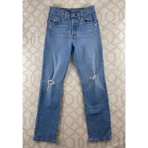 Levi's 501 Original Women 26 Distressed Straight Blue Jeans Button Fly High Rise